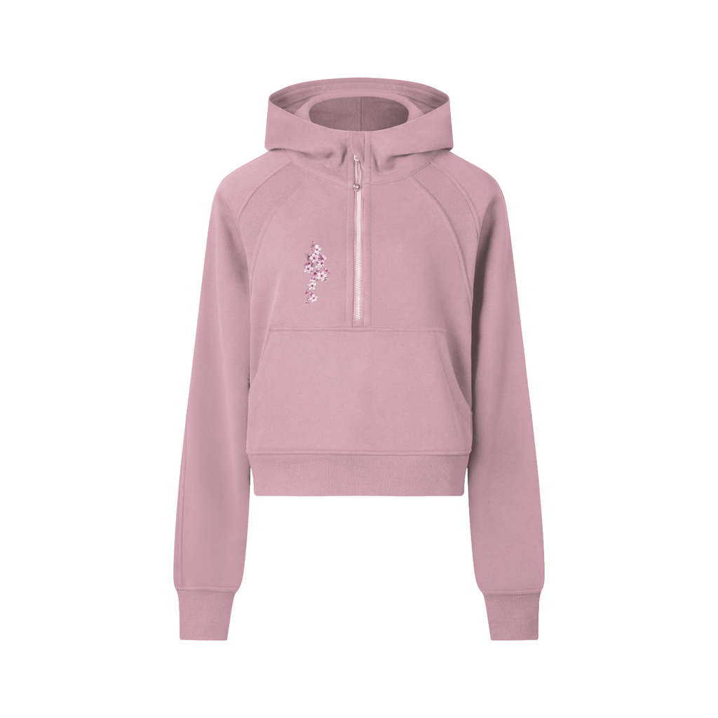 Sakura, Cropped Half-Zip Hoodie